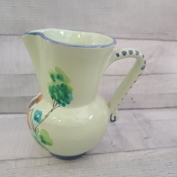 Hand-Painted Ceramic Pitcher With Cottage & Tree Design Italy Signed - Picture 2 of 6